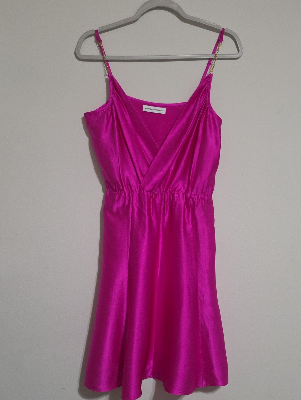 Amanda Uprichard Fuchsia Satin V-Neck Slip